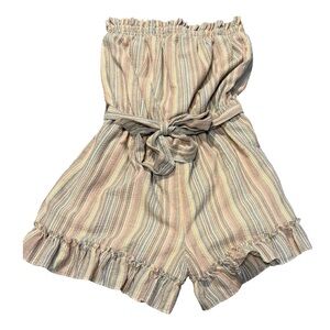 Sugar + Lips‎ Strapless Tie Waist Ruffle Hem Striped Romper Women’s M
